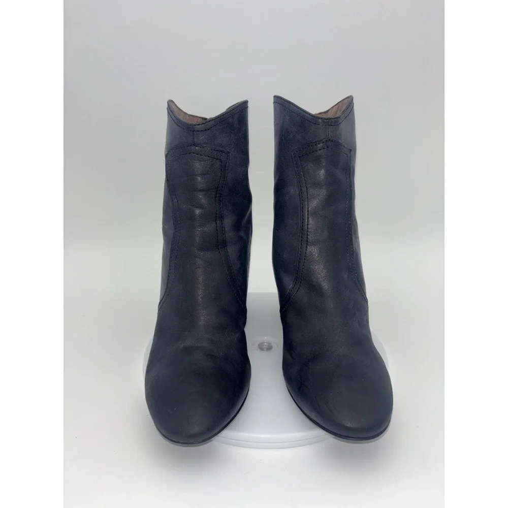 VINTAGE NINE WEST Black Leather Boot Heeled‎ Ankle Chunky Back Zip Dashiell 8.5